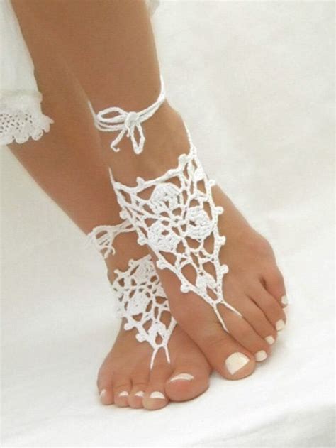 White Barefoot Sandals Crochet Beach Wedding Sandles Bridal Etsy