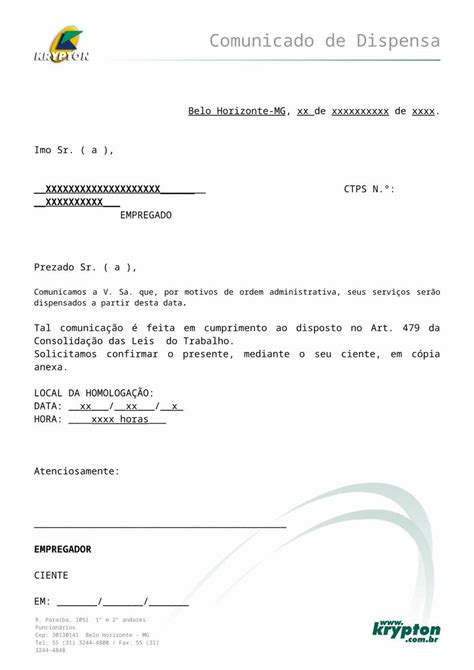 Doc Formulário De Dispensa Do Funcionário Rh Dokumentips