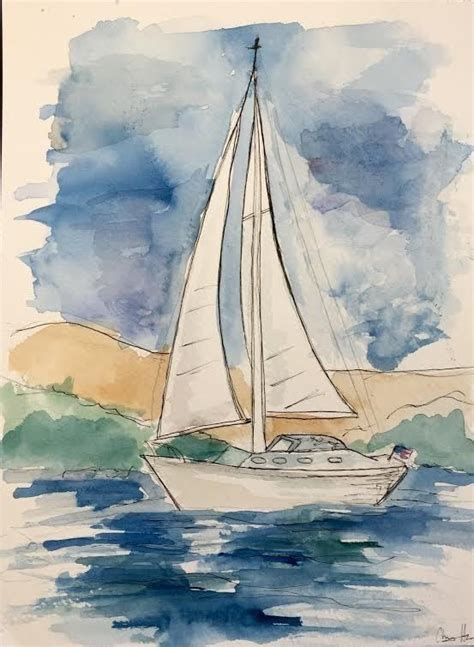 Watercolor Sailboat Watercolor Sailboat Painting Watercolor Boat