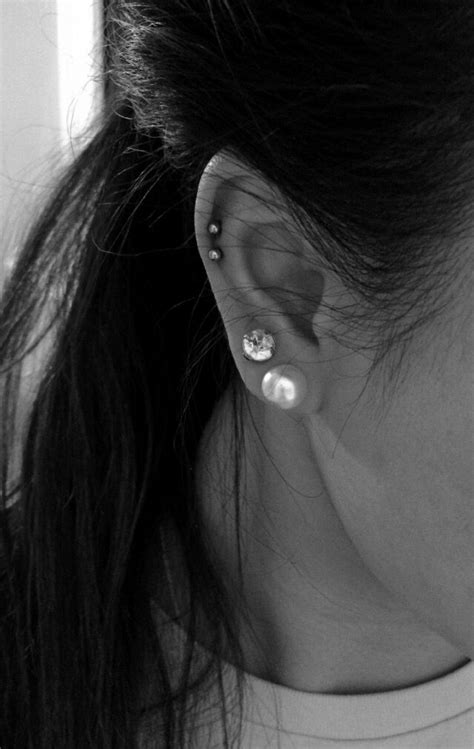 Double Cartilage With First And Second Lobe Holes Second Ear Piercing Double Cartilage Piercing