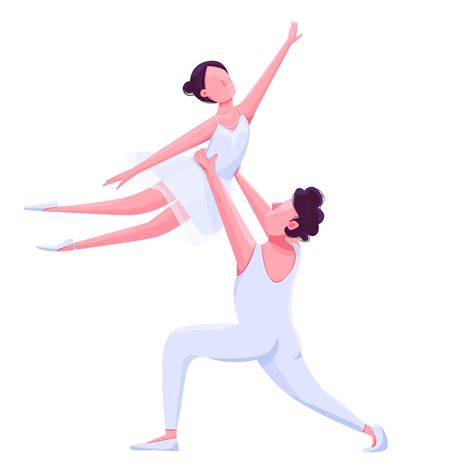 Ballet Dancers Couple Performance Flat Color Vector Faceless Character