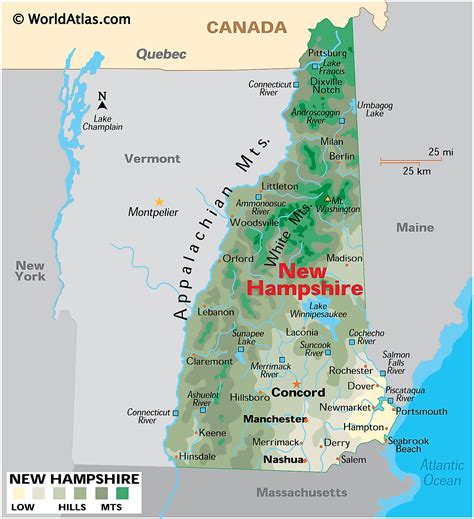 Physical Map Of New Hampshire Ezilon Maps