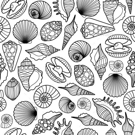 Hand Drawn Sea Shells Black Vector Seamless Pattern Seashells Texture