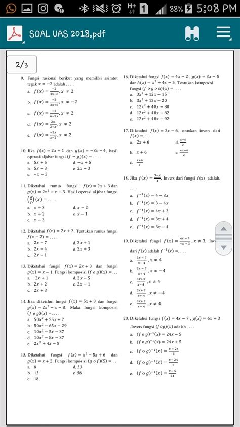 Modul ini melibatkan pengurusan data. Soal Pilihan Ganda Operasi Aljabar Fungsi - Guru Paud