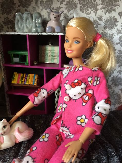 Barbie Doll Size Flannel Pajamas Pjs Outfit Hello Kitty Etsy Barbie Dolls Barbie Barbie Girl