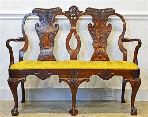 English Chippendale Style Well Carved And Inlaid Two Seats Settee 19th