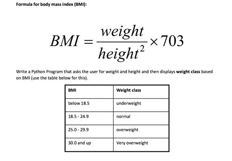 Solved Formula For Body Mass Index Bmi Bmi Chegg