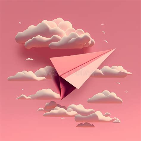 Generative Ai Drawing Of Pink Paper Plane With Pink Background And