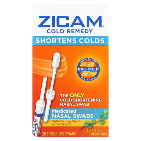 Zicam Cold Remedy Medicated Nasal Swabs 20 Single Use Swabs