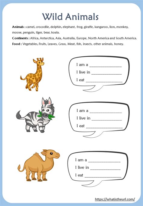 Wild animals worksheets for kids (2)