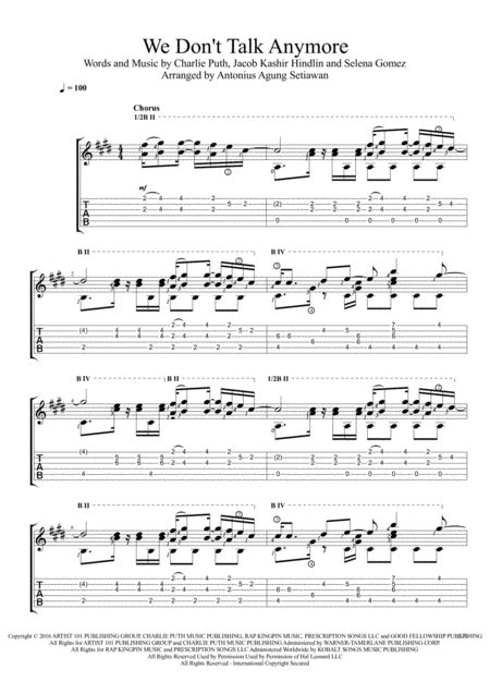 We Dont Talk Anymore Fingerstyle Guitar Solo Free Music Sheet