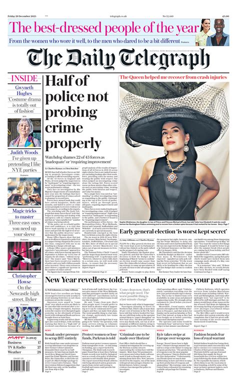 Daily Telegraph Front Page 29th Of December 2023 Tomorrow S Papers Today
