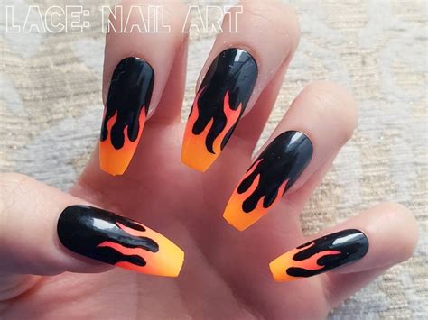 Hot Fire Flames False Nails Bright Gradient And Black Flame Etsy Goth