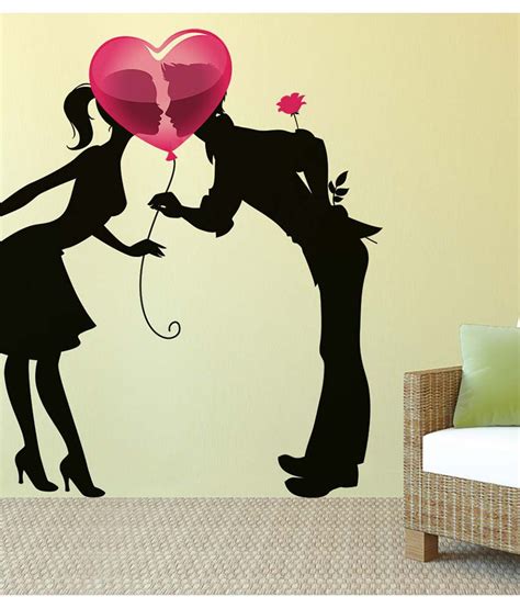 Stickerskart Multicolor Kissing Couple Silhouette And Heart Balloon