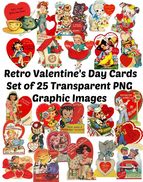25 Vintage Retro Valentines Day Card Images Clip Art Etsy Retro