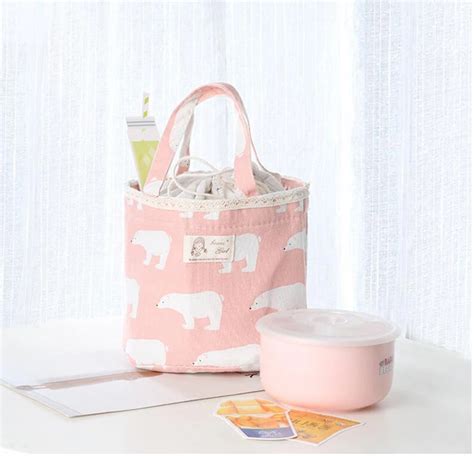 Lunch Bag Cute Reusable Portable Linen Cotton Insulated Lunch Bag Tote