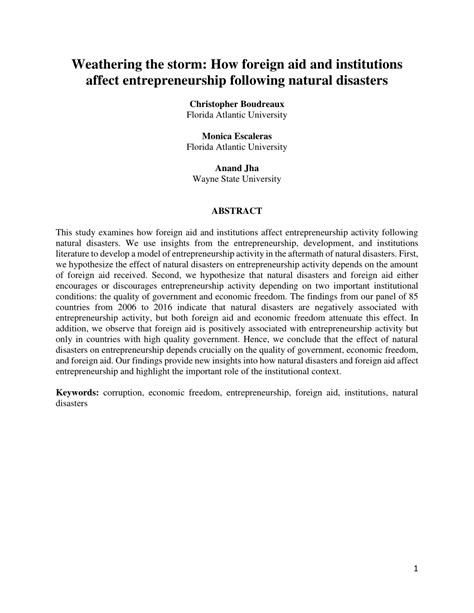 Pdf Weathering The Storm How Foreign Aid And Institutions Affect Entrepreneurship Following