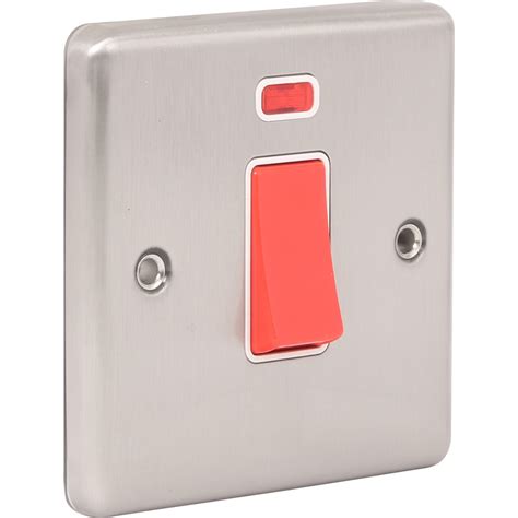 Wessex Brushed Stainless Steel 45a Dp Switch Switch Neon 1 Gang