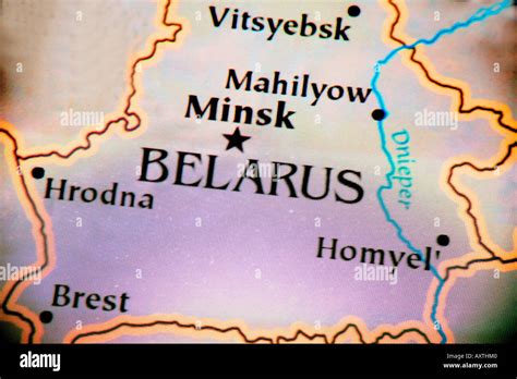 Close Up Map Of The Country Of Belarus In Eastern Europe Stock Photo