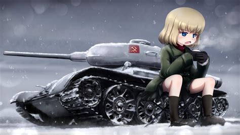 Blonde Hair Blue Eyes Chipika Combat Vehicle Drink Girls Und Panzer