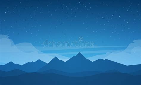 Vector Illustration Flat Night Mountains Landscape With Stars On The