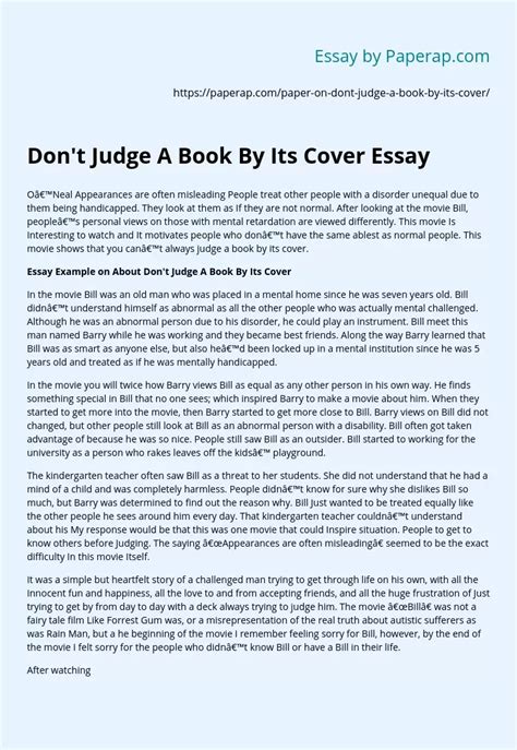 Don T Judge A Book By Its Cover Essay Example