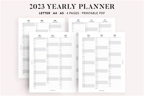 2023 Yearly Calendar Vertical Printable Planner