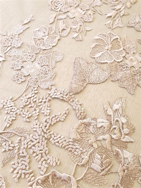 Dark Powder Nude Floral Pattern Embroidery On Tulle Fabric 3D Lace