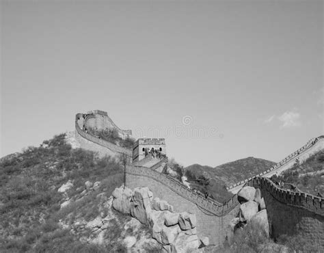 Great Wall Of China Black And White View Of A Section On A Mountain