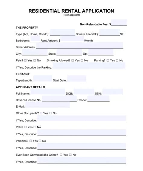 Rental Application Form Pdf Template Free Download