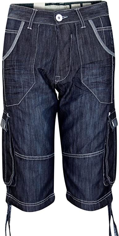 Crosshatch Kanaster Denim Cargo Shorts Mens Multipocket Knee Length Pants Uk Clothing