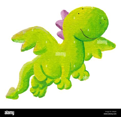 Acrylic Illustration Of Cute Dragon Flying Stock Photo Alamy