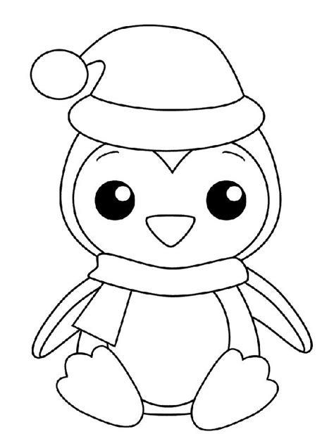 The Baby Penguin Wearing A Cap How To Draw Christmas Coloring Sheets