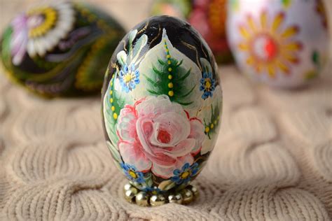 Handmade Carved Wooden Easter Egg Decorated Using One