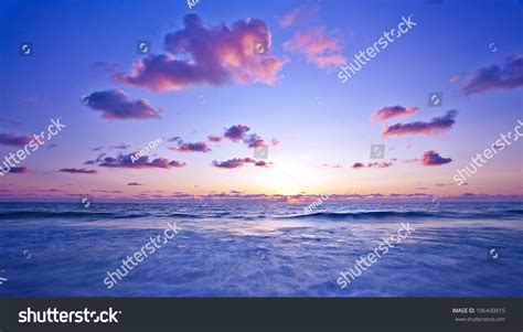 Beach Pink Light Sunset Beautiful Calm Landscape Of