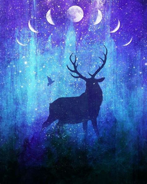 Deer Moon Galaxy Art Galaxy Painting Galaxy Art Deer Painting