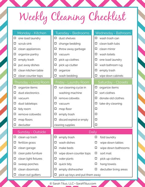 Weekly Cleaning Checklist Printable