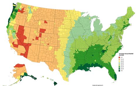 Oc Average Annual Rainfall In Inches By Us County Dataisbeautiful