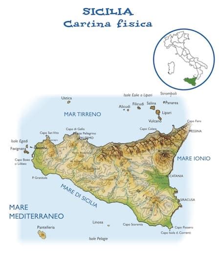 Il restante 12% della regione è collinare. Cartina fisica della Sicilia da stampare gratis per la ...