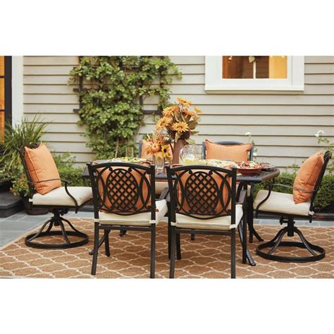 Hampton Bay Belcourt 7 Piece Metal Outdoor Dining Set With Cushionguard