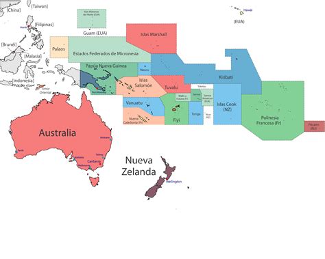 Mapa De Oceanía Y Su Países En Pdf Y Png Para Colorear Y Dibujar