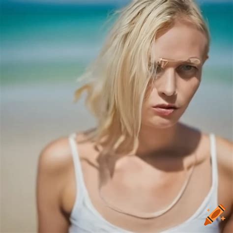 Blonde Woman Enjoying The Beach