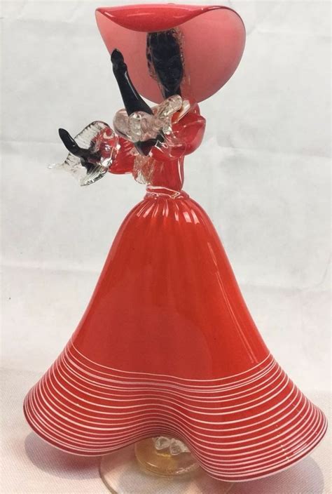 Vintage Murano Venetian Glass Figurine Lady In Red Dress Unmarked Authentic Glass Figurines