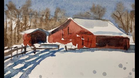How To Paint A Barn In Snow In Watercolor Youtube
