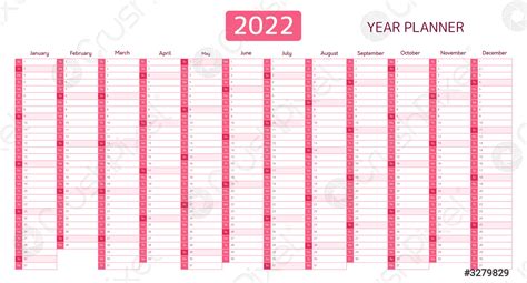 Year Planner 2022 Calendar Stock Vector Crushpixel