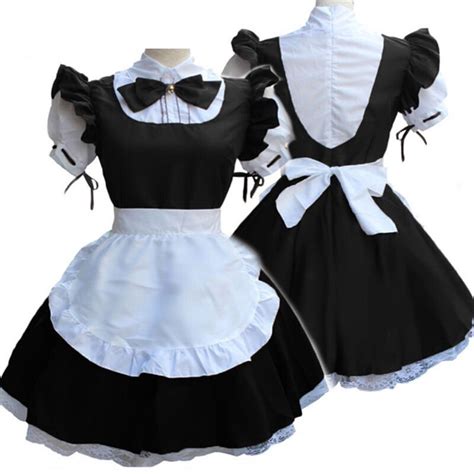 Maid Dress Cute French Maid Outfit Cosplay Costume For Women Short Sleeve Doll Collar Retro Plus