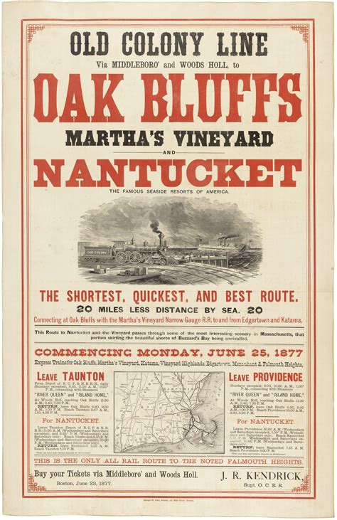 Handsome Old Colony Line broadside promoting travel to Martha’s