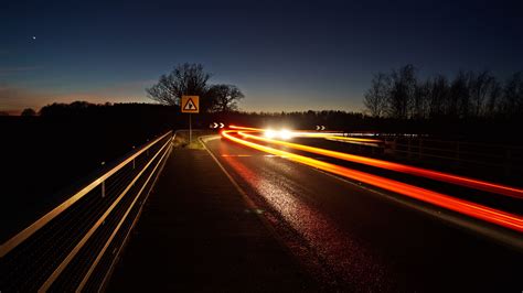 Road Turn Long Exposure Night Glow 4k Hd Wallpaper