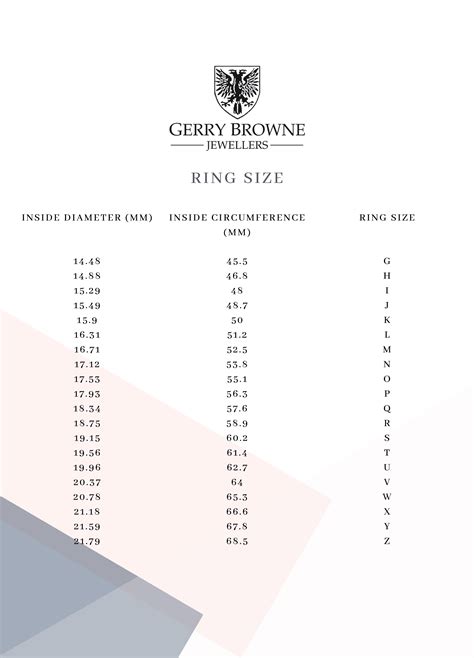 Ring Size Chart Ring Size Conversion Chart Gerry Browne Jewellers