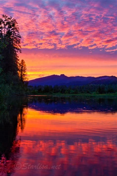 Fiery Pink Orange And Purple Sunset Over Sleeping Beauty And The Trout